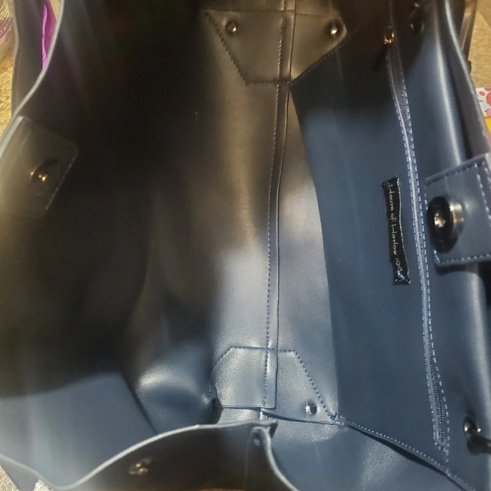 HOUSE OF HARLOW 1960. NWT NAVY BLUE. LUXE SATCHEL. faux suede